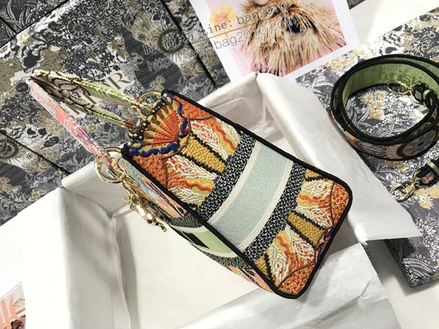 Dior女包 迪奧Lady D-Lite五格刺繡彩色燈光手袋 Dior手提肩背斜挎包  dfk1809